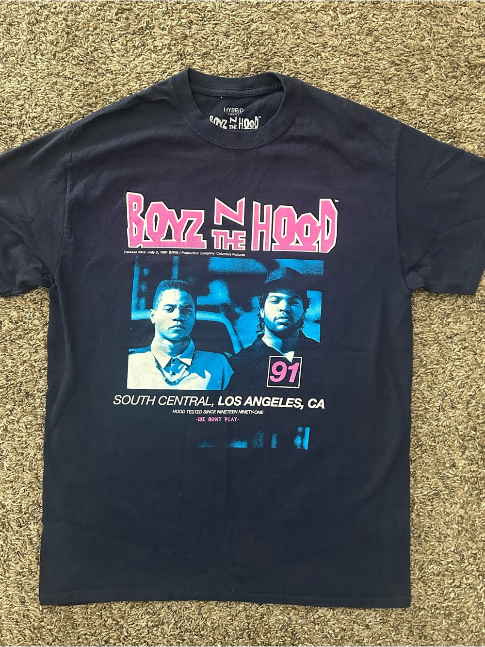 Boyz N The Hood Graphic Tee - Navy with Pink & Blue Print